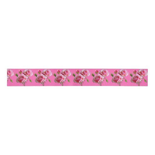 Elegant Roze Rose op Roze Grosgrain Lint (Voorkant)