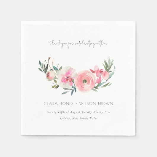 Elegant roze Rose Orchid Waterverf Floral Wedding Servet (Voorkant)