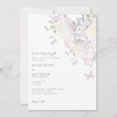 Elegant roze Rose & Peony Sage Wedding Invitation Kaart (Voorkant)