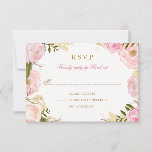 Elegant Roze Rose Quinceanera RSVP (Voorkant)