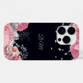 Elegant roze Rose Silver Leaf Monogram Case-Mate iPhone Case (Achterkant (horizontaal))