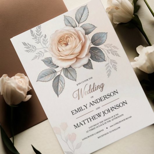 Elegant roze Rose Wedding Invitation Kaart