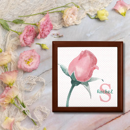 Elegant Roze Rosebud Monogram Cadeaudoosje
