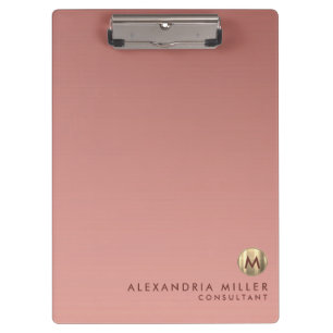 Elegant Roze Roségoud Monogram Klembord