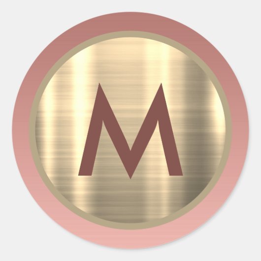 Elegant Roze Roségoud Monogram Ronde Sticker (Voorkant)
