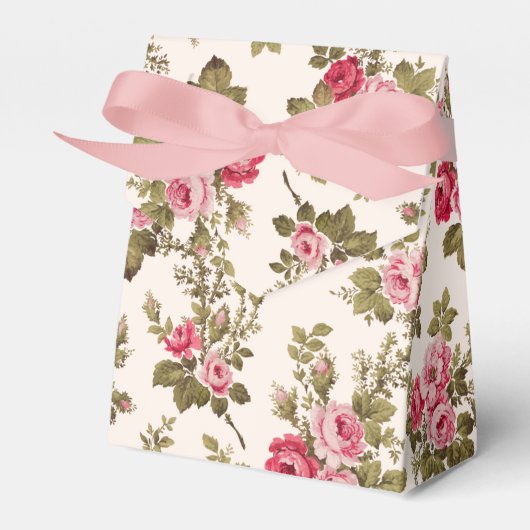 Elegant  Roze Roses-Buff Achtergrond Bedankdoosjes (Voorkant Zijde)