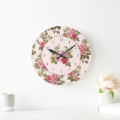 Elegant  Roze Roses-Buff Achtergrond Grote Klok (Huis)