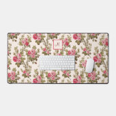 Elegant  Roze Roses-Buff BG/Monogram Bureaumat (Keyboard & Muis)