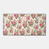 Elegant  Roze Roses-Buff BG/Monogram Bureaumat (Voorkant)