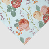 Elegant Roze Roses Floral op lichtblauw Tissuepapier (Detail)