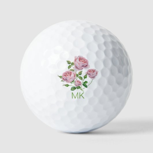 Elegant roze Roses Monogrammed Dames Golfballen (Voorkant)