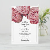 Elegant roze Roses Wedding Invitations Kaart (Staand voorkant)
