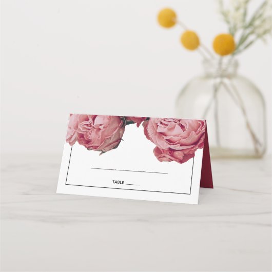 Elegant roze Roses Wedding Place Card (Voorkant)