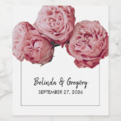 Elegant roze Roses Wedding Wijn Etiket (Enkel label)