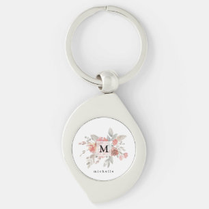 Elegant Roze Roze Bloemend Monogram Sleutelhanger