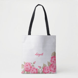 Elegant roze roze en Rozen gestreept patroon Draagtas
