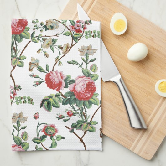 Elegant Roze Roze Floral Theedoek (Quarter Fold)