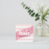 Elegant roze roze goud glitter striphaar vierkante visitekaartje (Staand voorkant)