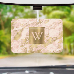 Elegant Roze Roze Goud Marmer Monogram Luchtverfrisser