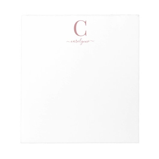 Elegant Roze Roze Goud Monogram Schrift Notitieblok (Voorkant)