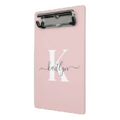 Elegant Roze Roze Grijs Script Monogram Mini Klembord (Angled2)