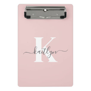 Elegant Roze Roze Grijs Script Monogram Mini Klembord
