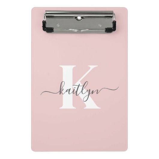 Elegant Roze Roze Grijs Script Monogram Mini Klembord (Voorkant)