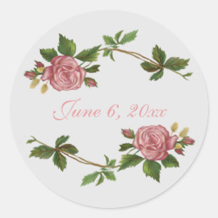 Elegant Roze Roze met Datum Ronde Sticker