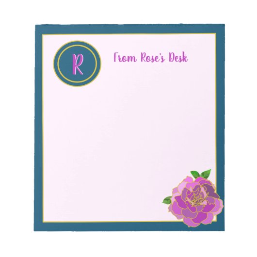 Elegant roze roze monogram script notitieblok (Voorkant)