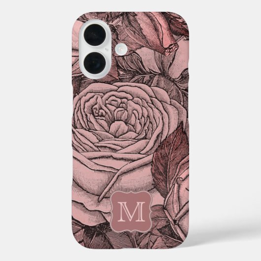  Elegant Roze Roze Patroonmonogram Case-Mate iPhone Case (Achterkant)