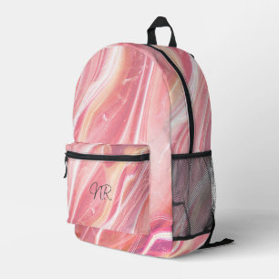 Elegant Roze Roze Perzik Marmer Met Initiaal Bedrukte Rugzak