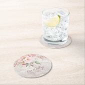 Elegant Roze Roze Pioen Bloemen Marmer Bruiloft Ronde Kartonnen Onderzetter (Insitu)