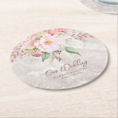 Elegant Roze Roze Pioen Bloemen Marmer Bruiloft Ronde Kartonnen Onderzetter (Gebogen)