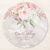 Elegant Roze Roze Pioen Bloemen Marmer Bruiloft Ronde Kartonnen Onderzetter (Voorkant)