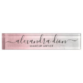 Elegant roze roze roodbruine marmer make-up kunste naambordje (Voorkant)
