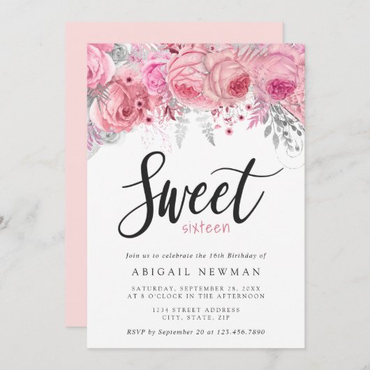 Elegant roze roze roze roze roze goud zilverzoet z kaart (Voorkant / Achterkant)