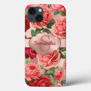 Elegant  roze roze rozen bloemen monogrammen iPhone 13 hoesje