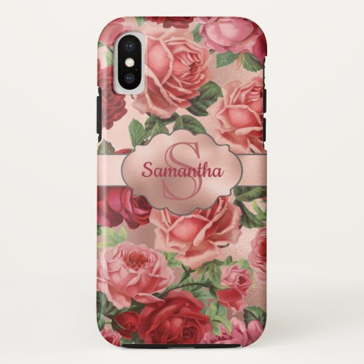 Elegant  roze roze rozen bloemen monogrammen Case-Mate iPhone case (Achterkant)