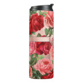 Elegant roze roze rozen bloemen monogrammen thermosbeker (Gedraaid links)