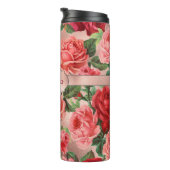 Elegant roze roze rozen bloemen monogrammen thermosbeker (Geroteerd rechts)