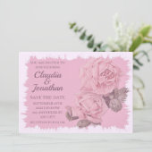 Elegant roze roze rozen florale bruiloft save the date (Staand voorkant)