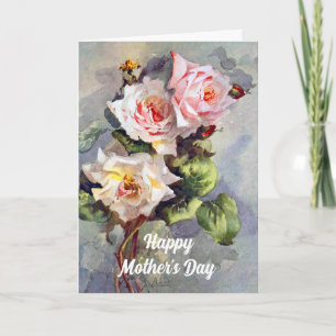 Elegant  roze roze rozen Waterverf schilderen Kaart