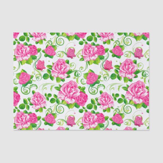 Elegant roze roze rozen witte achtergrond tissuepapier (Voorkant)