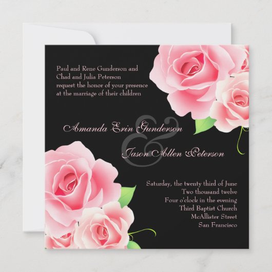 Elegant roze roze weddenschap [zwart] kaart (Voorkant)