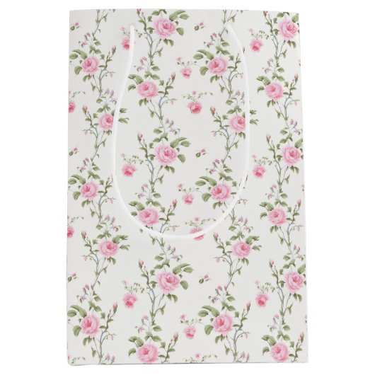 Elegant roze rozen bloemen patroon medium cadeauzakje (Voorkant)