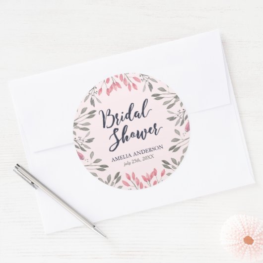 Elegant Roze Rozen Bloemen Vrijgezellenfeest Ronde Sticker (Envelop)