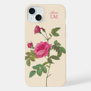 Elegant  Roze Rozen Bloemmonogram iPhone 15 Plus Case