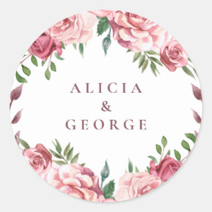 Elegant roze rozen bruidegans ronde sticker