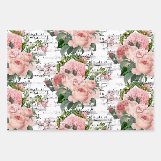 Elegant roze rozen collage inpakpapier vel (Voorkant 2)