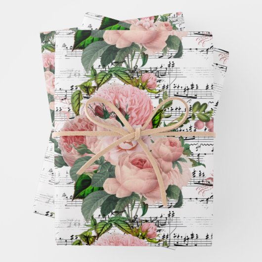 Elegant roze rozen collage inpakpapier vel (In situ)